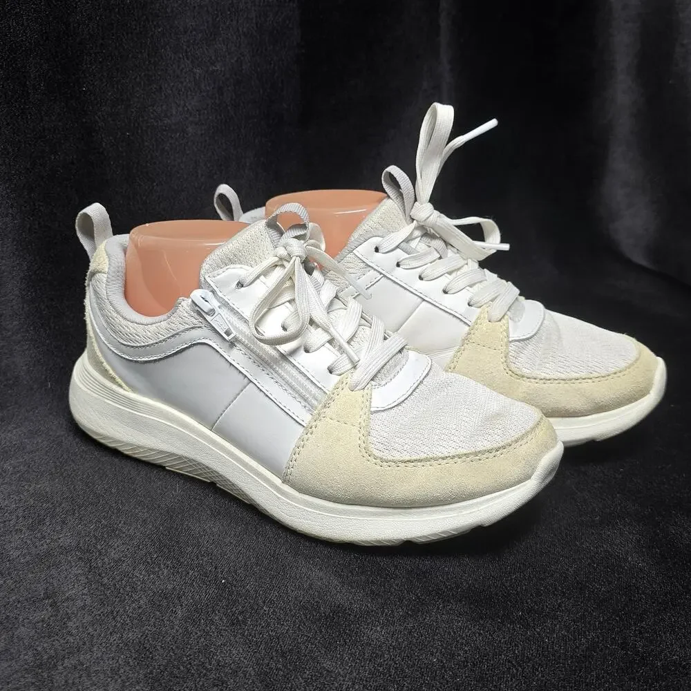 Vionic Athena Leather Lace-Up Side Zip Slip on Sneaker Shoe